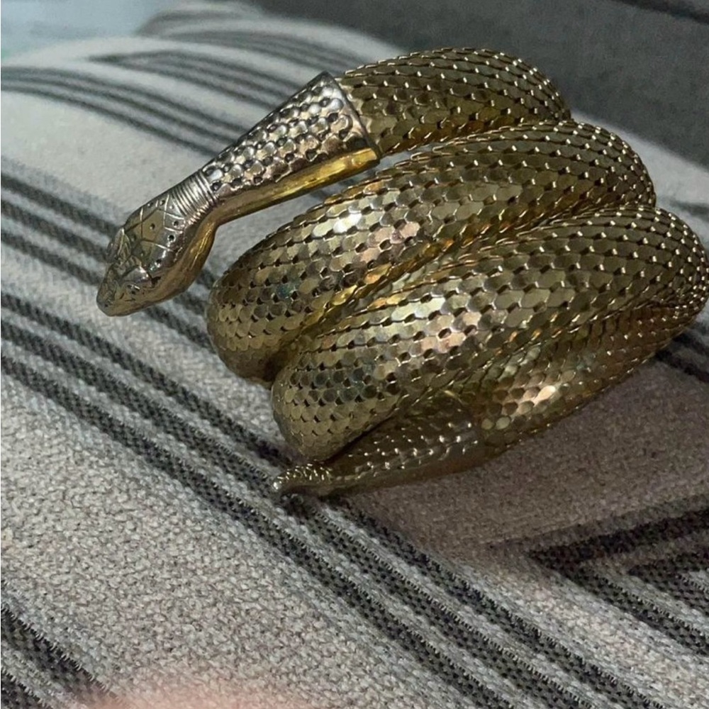 Whiting & Davis Triple Coiled Gold Mesh Snake Wrap Coil Bracelet